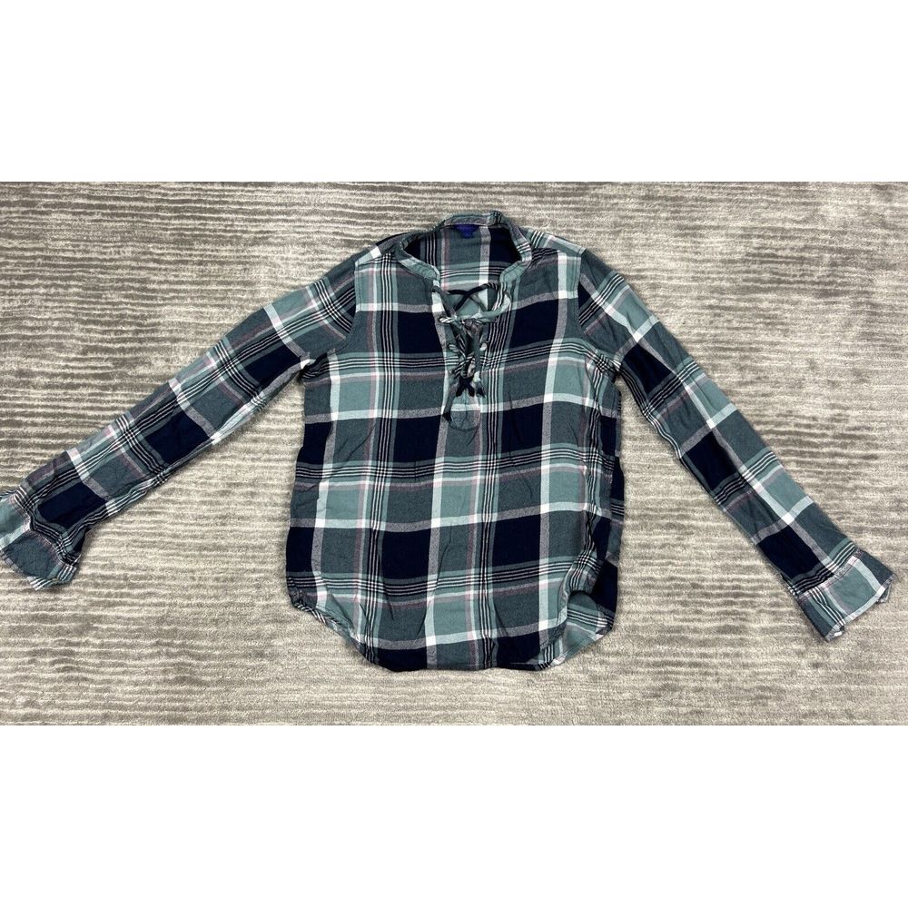 Aeropostale Top Womens Small Multicolor Plaid Long Sleeve 100% Rayon